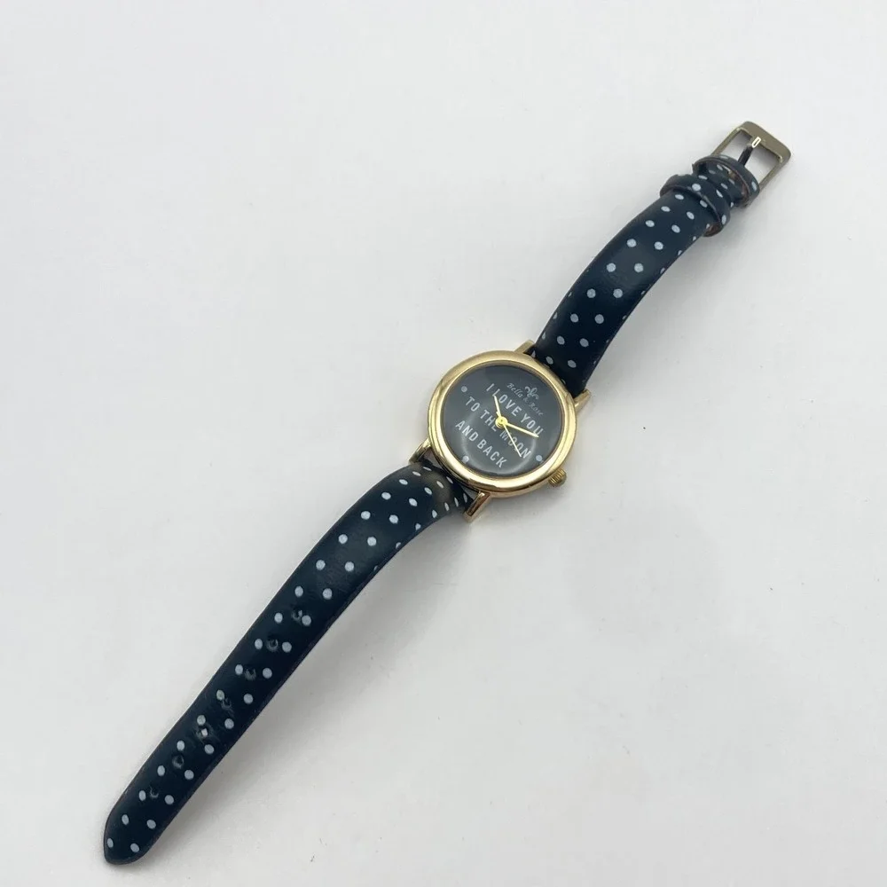 Love You To The Moon Women's Watch 27mm Gold Tone Gift Polka Dot New Battery 8